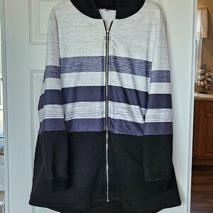 Colorblock Zip Up Hooded Tunic Sweatshirt XXL